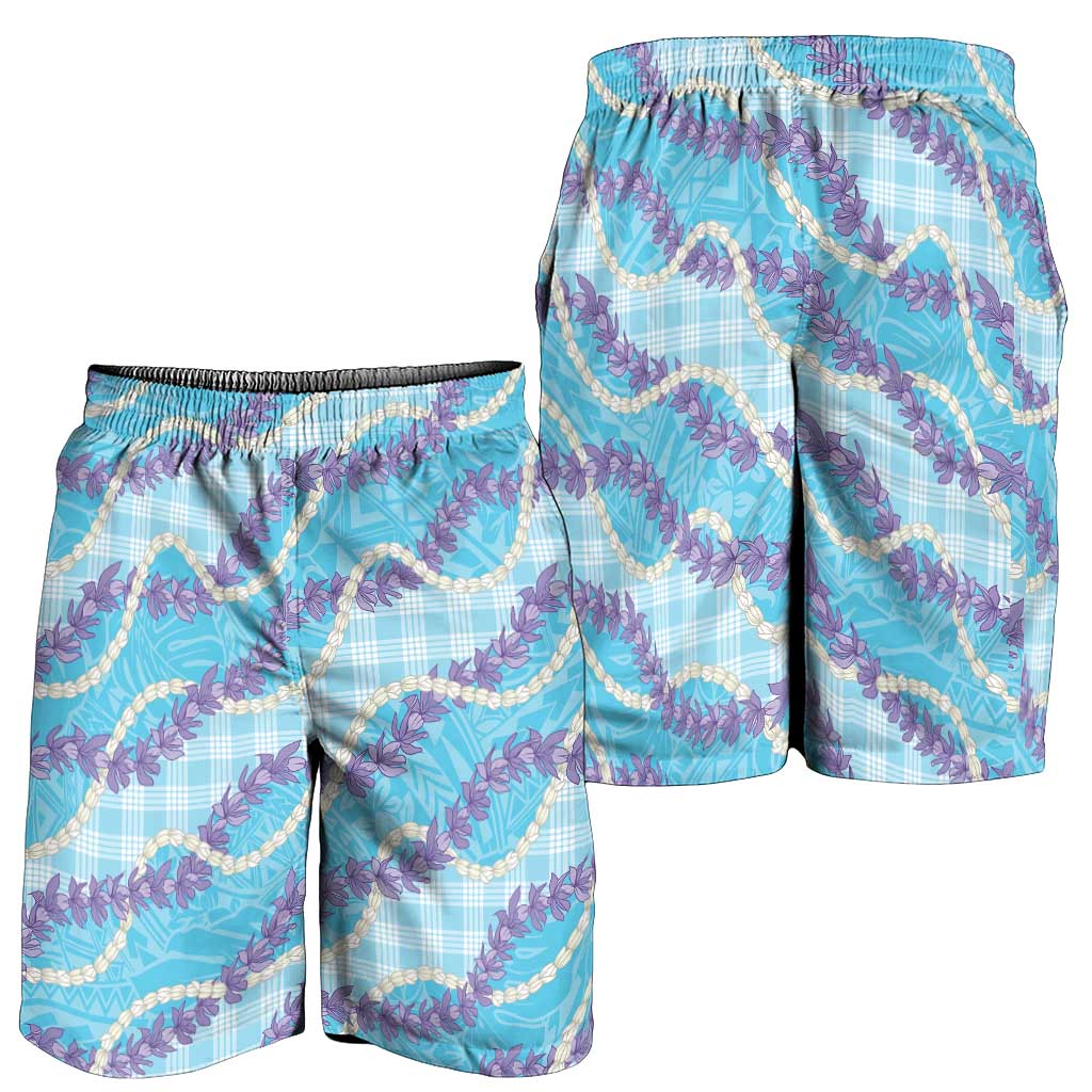 Blue Hawaii Palaka Honohono Pikake Shorts for Men Hawaiian Orchid Lei Polynesian Pattern LT14 - Polynesian Pride