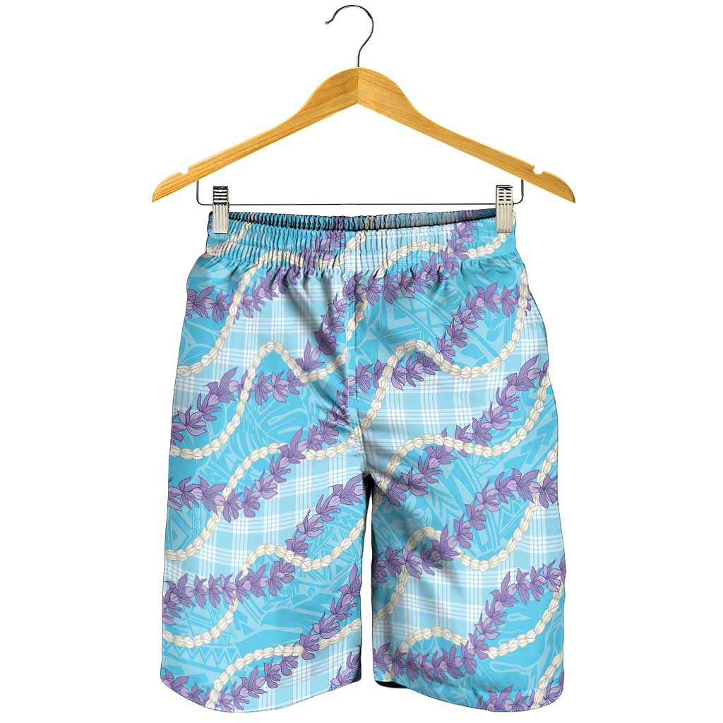 Blue Hawaii Palaka Honohono Pikake Shorts for Men Hawaiian Orchid Lei Polynesian Pattern LT14 - Polynesian Pride