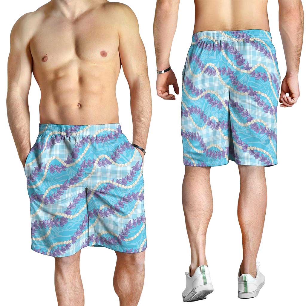Blue Hawaii Palaka Honohono Pikake Shorts for Men Hawaiian Orchid Lei Polynesian Pattern LT14 - Polynesian Pride