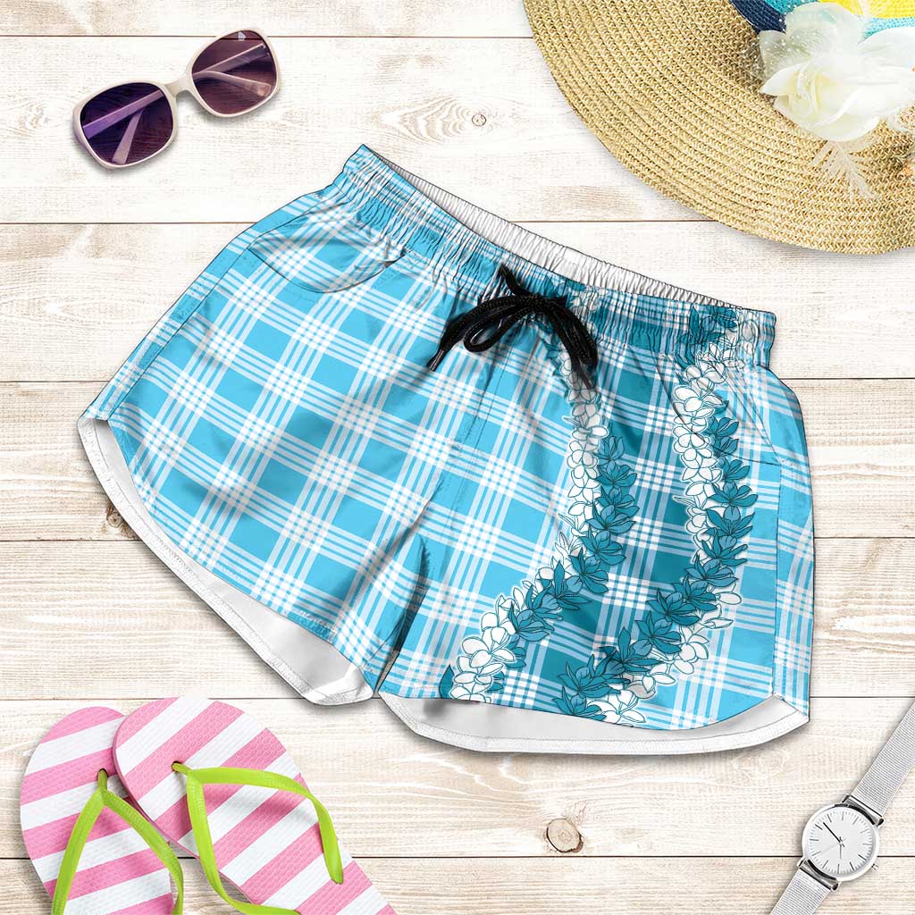 Blue Hawaii Palaka Shorts for Women Hawaiian Honohono Lei LT05 Blue - Polynesian Pride