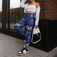 Blue Hawaii Palm Tree Hibiscus Jogger Pants Fantasy Summer Vibe