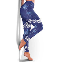 Blue Hawaii Palm Tree Hibiscus Leggings Fantasy Summer Vibe