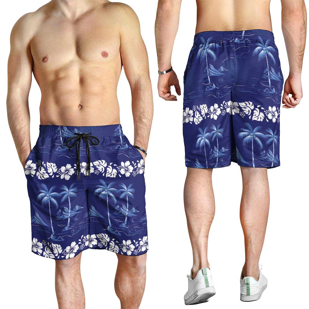 Blue Hawaii Palm Tree Hibiscus Shorts for Men Fantasy Summer Vibe LT01 - Polynesian Pride