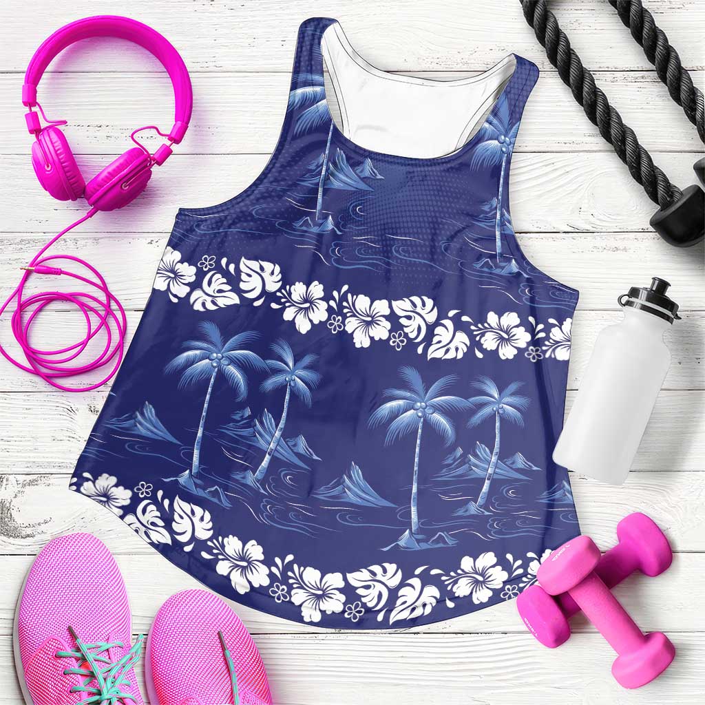 Blue Hawaii Palm Tree Hibiscus Women Racerback Tank Fantasy Summer Vibe