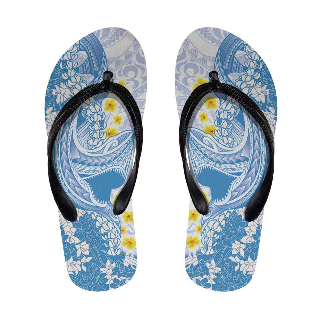 Blue Hawaii Shark Tattoo Flip Flops Puakenikeni Lei Plumeria Polynesian Pattern LT14 Blue - Polynesian Pride