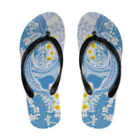Blue Hawaii Shark Tattoo Flip Flops Puakenikeni Lei Plumeria Polynesian Pattern LT14 Blue - Polynesian Pride