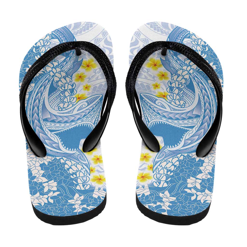 Blue Hawaii Shark Tattoo Flip Flops Puakenikeni Lei Plumeria Polynesian Pattern LT14 - Polynesian Pride