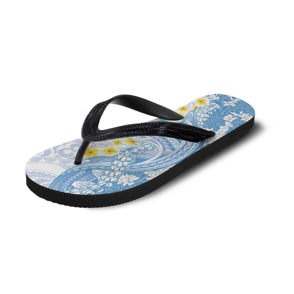 Blue Hawaii Shark Tattoo Flip Flops Puakenikeni Lei Plumeria Polynesian Pattern LT14 - Polynesian Pride