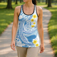 Blue Hawaii Shark Tattoo Hollow Tank Top Puakenikeni Lei Plumeria Polynesian Pattern LT14 - Polynesian Pride