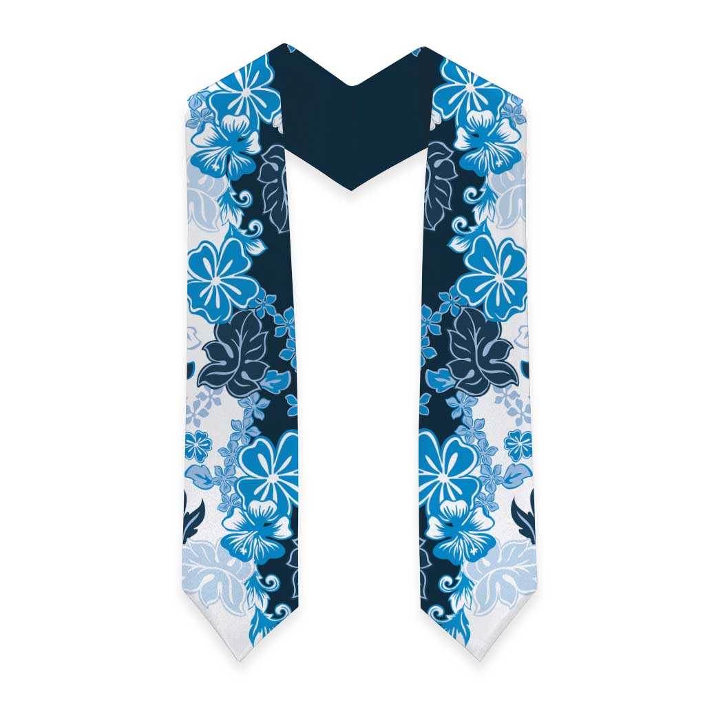 Blue Hibiscus Plumeria Floral Graduation Stole LT01 - Polynesian Pride