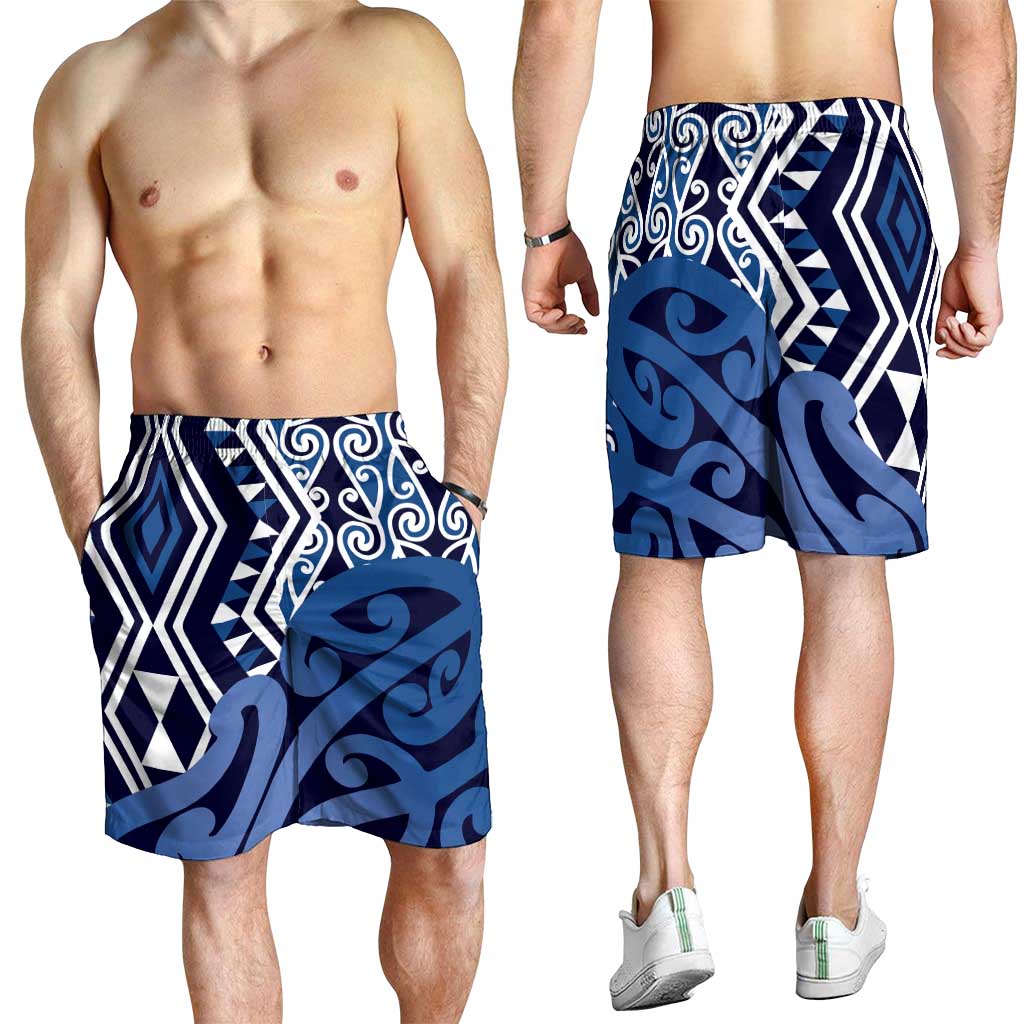 Blue New Zealand Shorts for Men Aotearoa Kowhaiwhai Mix Taniko Art LT14 - Polynesian Pride