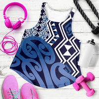 Blue New Zealand Women Racerback Tank Aotearoa Kowhaiwhai Mix Taniko Art LT14