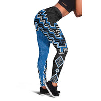 Blue Niho Taniwha Mix Poutama Leggings Unique Taniko Aotearoa LT01 - Polynesian Pride