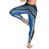 Blue Niho Taniwha Mix Poutama Leggings Unique Taniko Aotearoa LT01 - Polynesian Pride