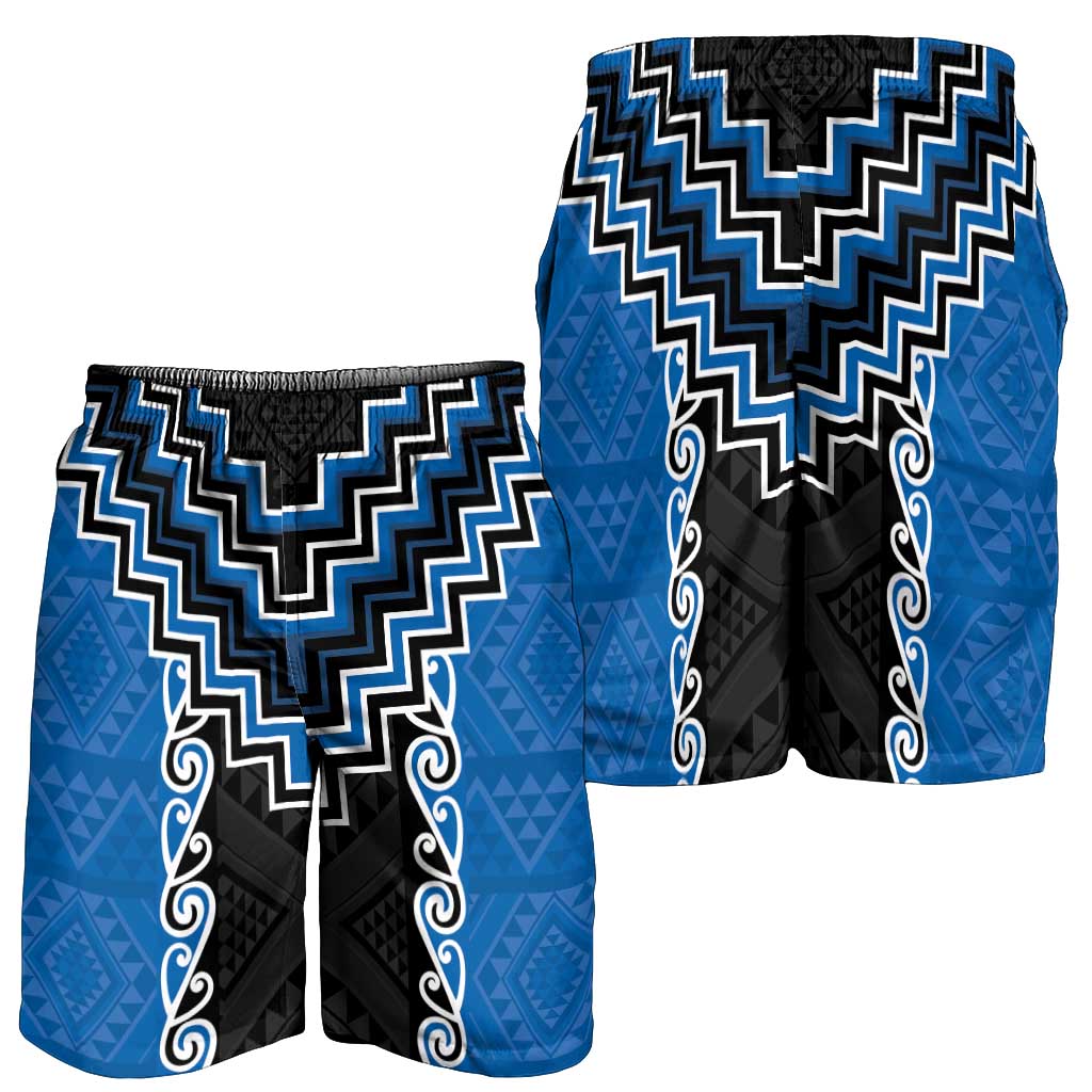 Blue Niho Taniwha Mix Poutama Shorts for Men Unique Taniko Aotearoa LT01 - Polynesian Pride