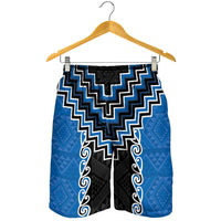 Blue Niho Taniwha Mix Poutama Shorts for Men Unique Taniko Aotearoa LT01 - Polynesian Pride