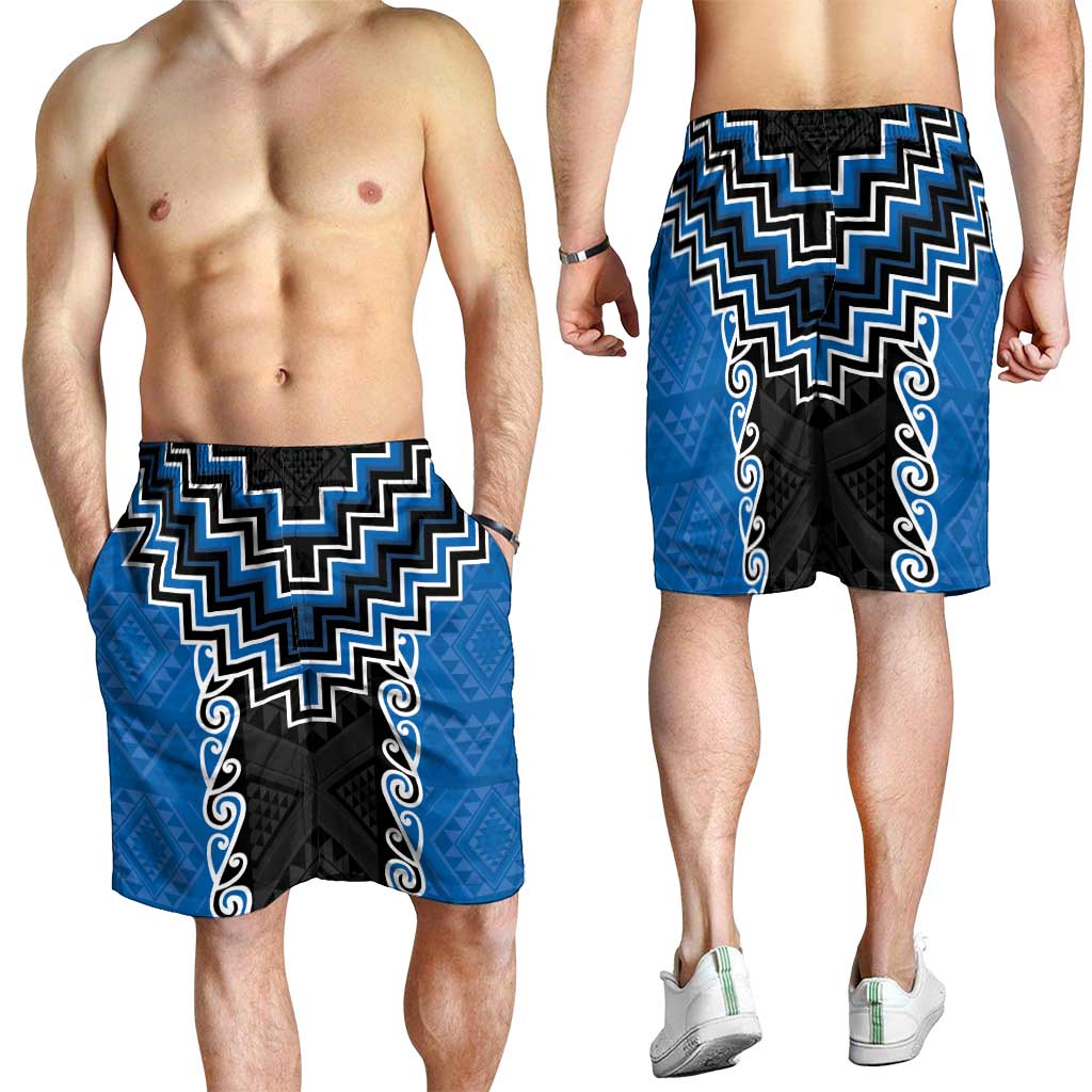 Blue Niho Taniwha Mix Poutama Shorts for Men Unique Taniko Aotearoa LT01 - Polynesian Pride