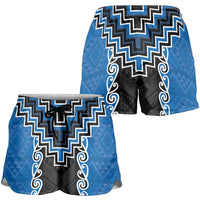 Blue Niho Taniwha Mix Poutama Shorts for Women Unique Taniko Aotearoa LT01 - Polynesian Pride
