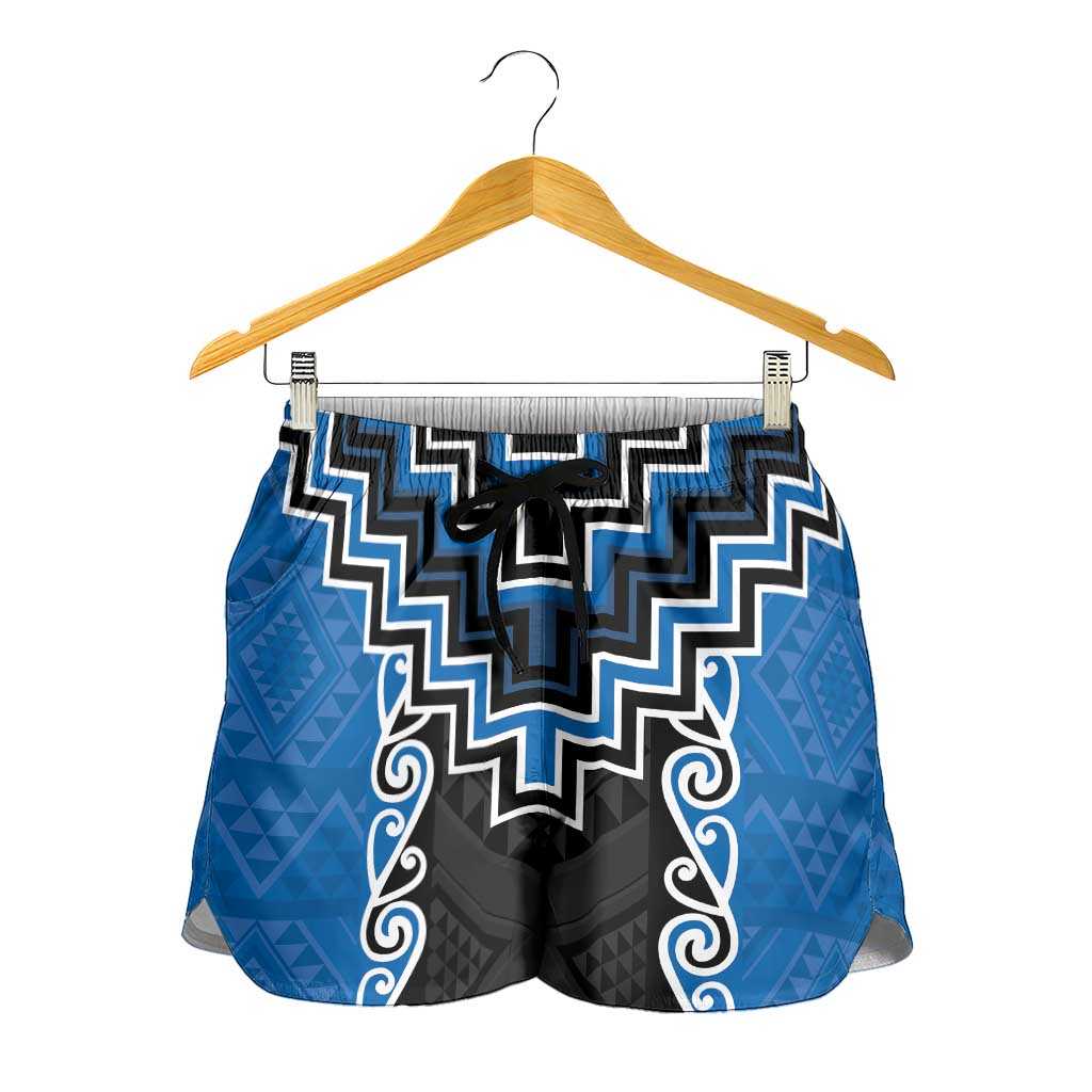 Blue Niho Taniwha Mix Poutama Shorts for Women Unique Taniko Aotearoa LT01 - Polynesian Pride