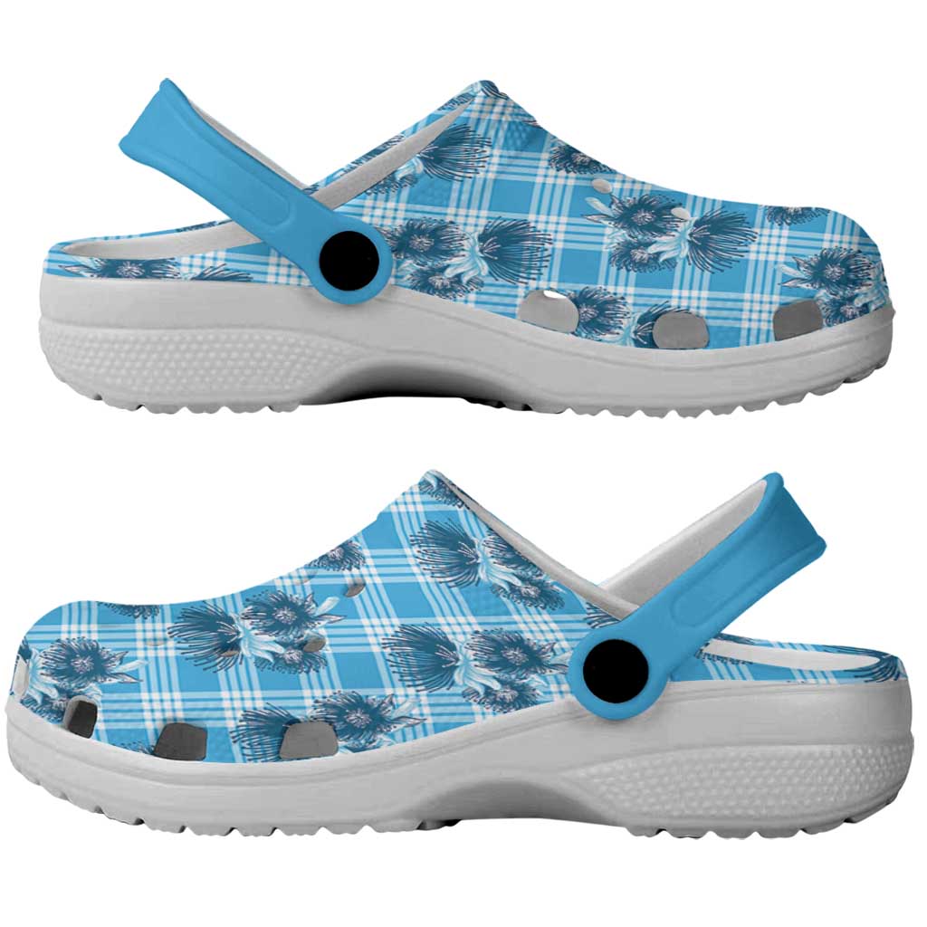 Blue Palaka Hawaii Clogs Shoes Hawaiian Lehua Blossoms LT05 - Polynesian Pride