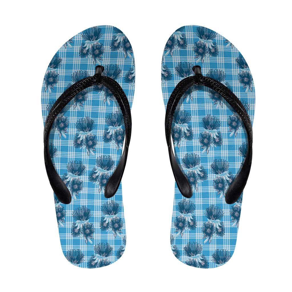 Blue Palaka Hawaii Flip Flops Hawaiian Lehua Blossoms LT05 Blue - Polynesian Pride