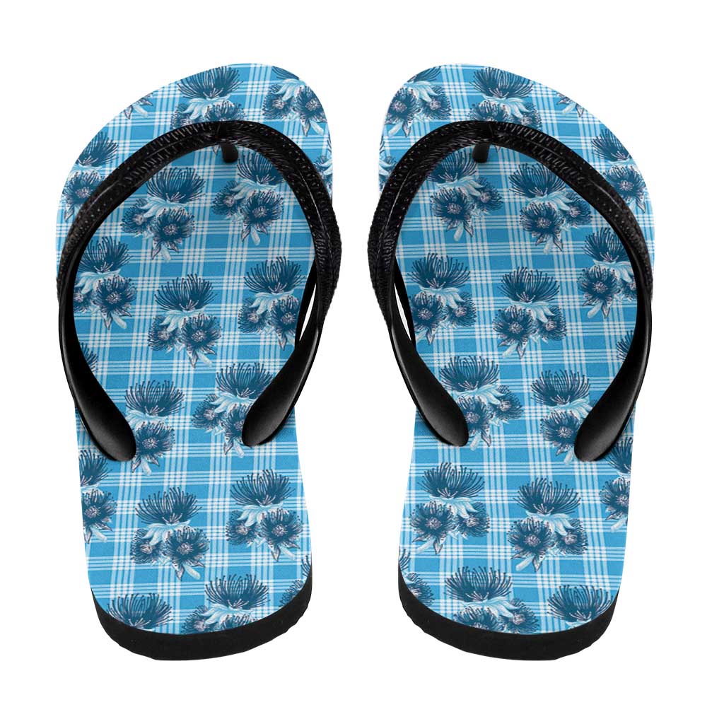 Blue Palaka Hawaii Flip Flops Hawaiian Lehua Blossoms LT05 - Polynesian Pride