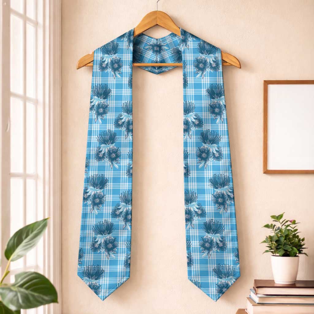 Blue Palaka Hawaii Graduation Stole Hawaiian Lehua Blossoms LT05 One Size Blue - Polynesian Pride