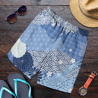 Blue Palaka Japanese Traditional Shorts for Men Asanoha Seigaiha Sakura Motif LT14 Blue - Polynesian Pride