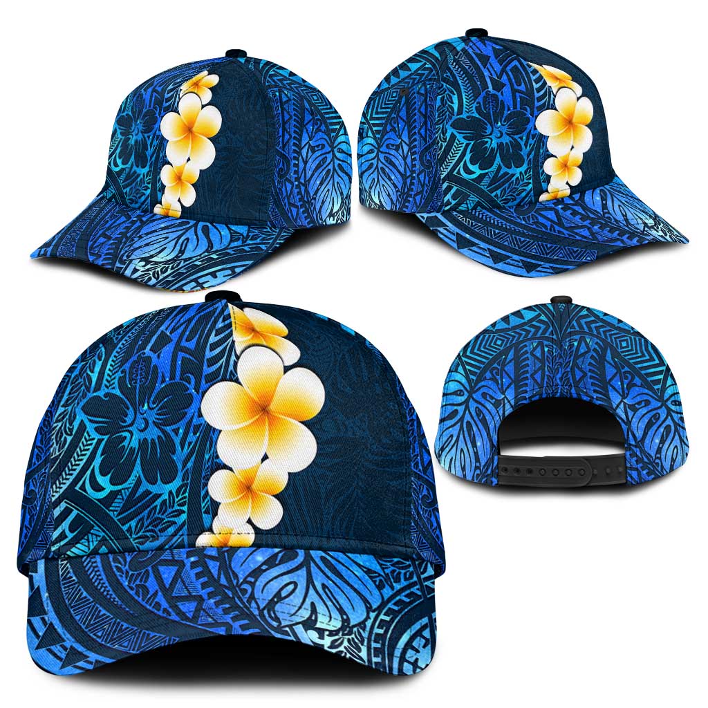 Blue Polynesia Classic Cap Plumeria Tropical Leaves With Galaxy Polynesian Art LT14