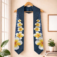 Blue Polynesia Graduation Stole Plumeria Tropical Leaves With Galaxy Polynesian Art LT14 One Size Blue - Polynesian Pride