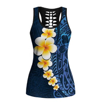 Blue Polynesia Hollow Tank Top Plumeria Tropical Leaves Galaxy Polynesian Art LT14 Female Blue - Polynesian Pride