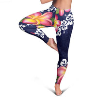 Blue Polynesia Leggings Plumeria With Hibiscus Pattern Tropical Vibes - Polynesian Pride