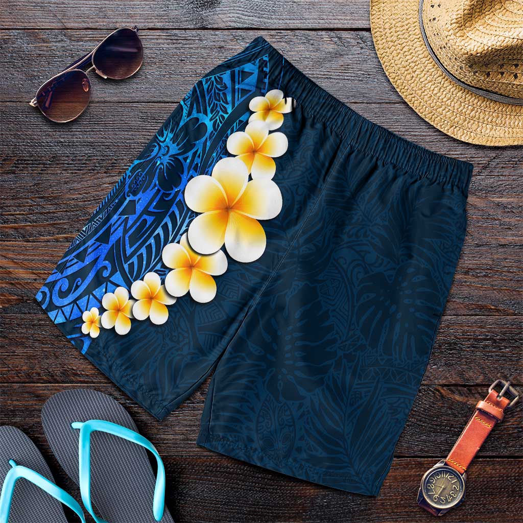 Blue Polynesia Shorts for Men Plumeria Tropical Leaves With Galaxy Polynesian Art LT14 Blue - Polynesian Pride