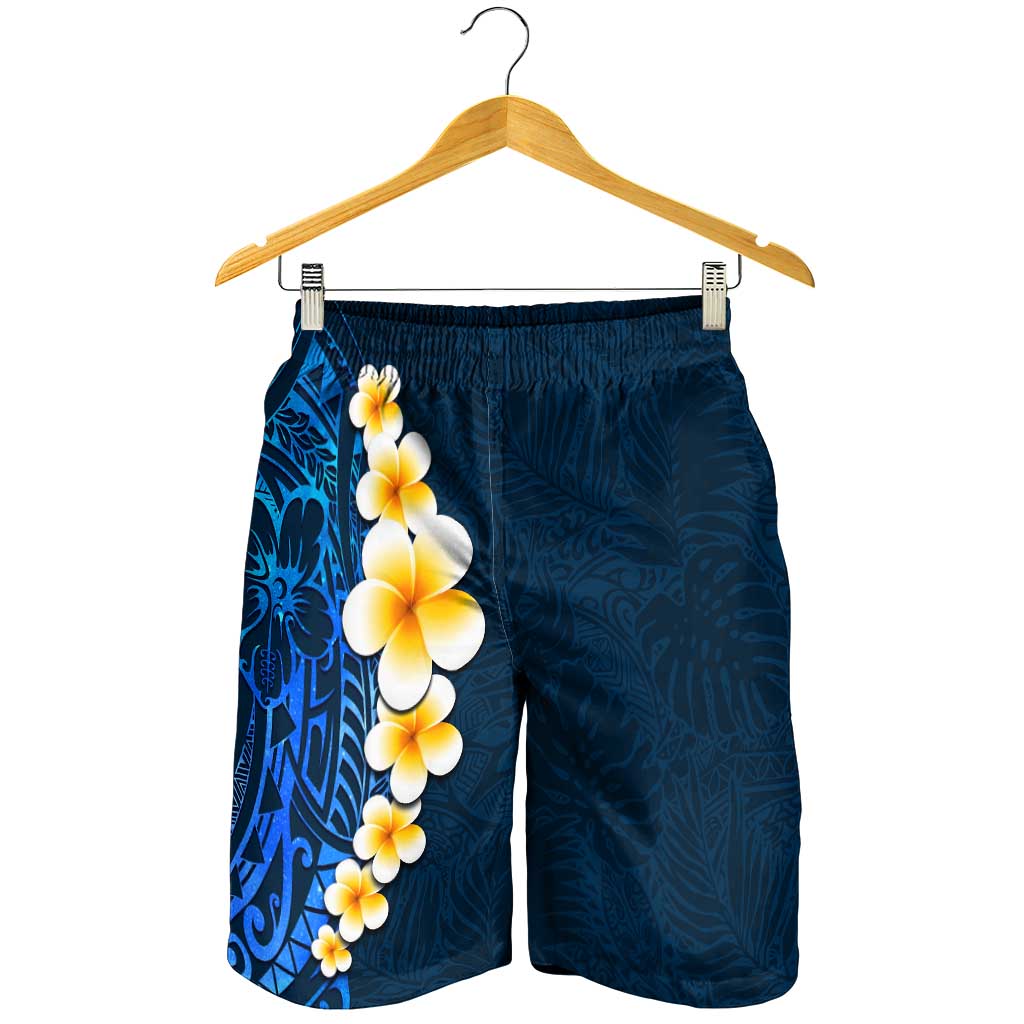 Blue Polynesia Shorts for Men Plumeria Tropical Leaves With Galaxy Polynesian Art LT14 - Polynesian Pride