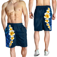Blue Polynesia Shorts for Men Plumeria Tropical Leaves With Galaxy Polynesian Art LT14 - Polynesian Pride