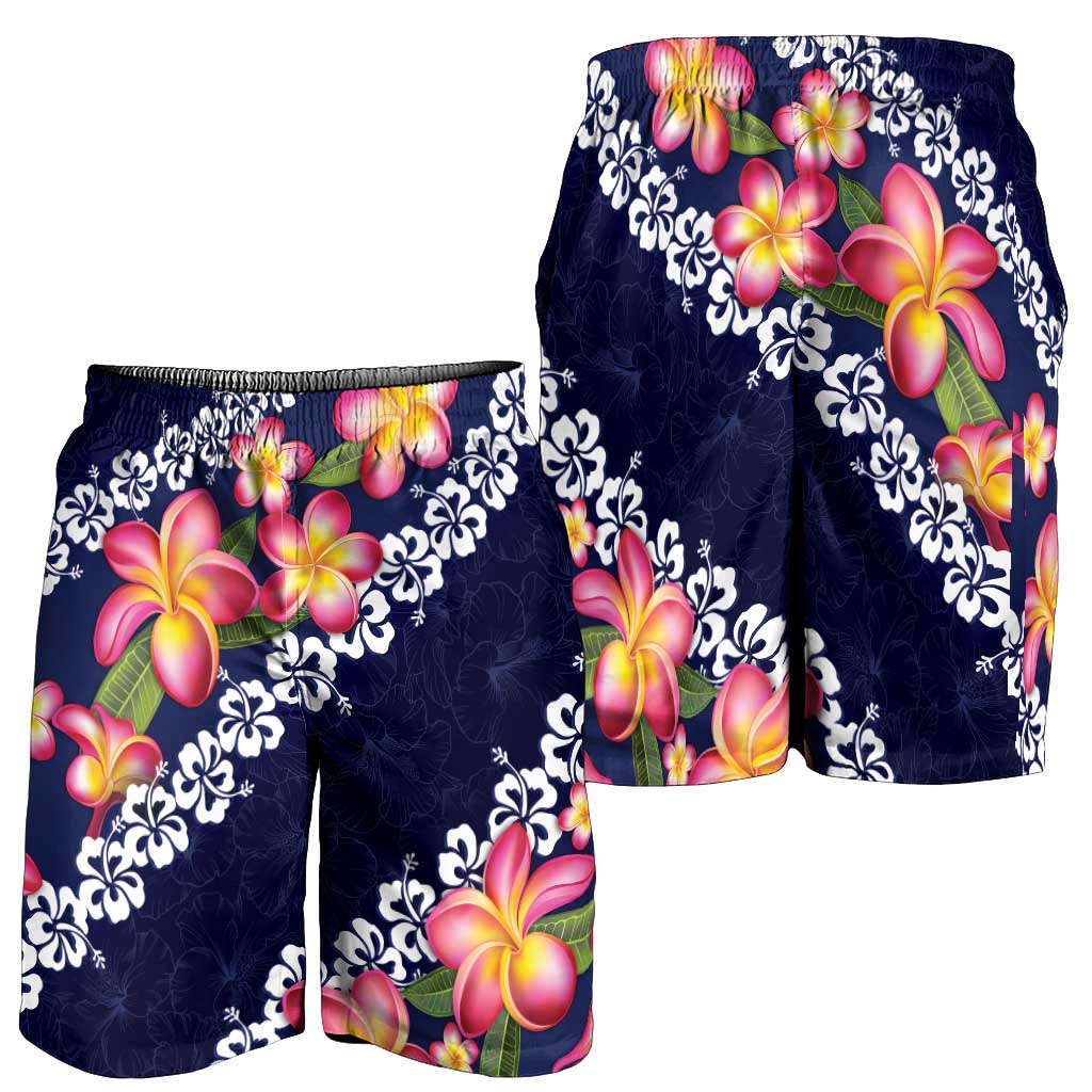 Blue Polynesia Shorts for Men Plumeria With Hibiscus Pattern Tropical Vibes LT14 - Polynesian Pride
