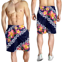 Blue Polynesia Shorts for Men Plumeria With Hibiscus Pattern Tropical Vibes LT14 - Polynesian Pride