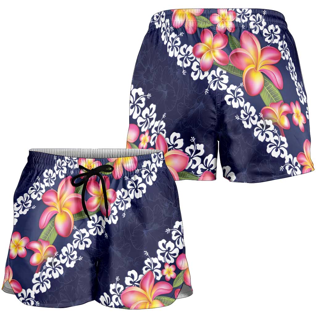 Blue Polynesia Shorts for Women Plumeria With Hibiscus Pattern Tropical Vibes LT14 - Polynesian Pride