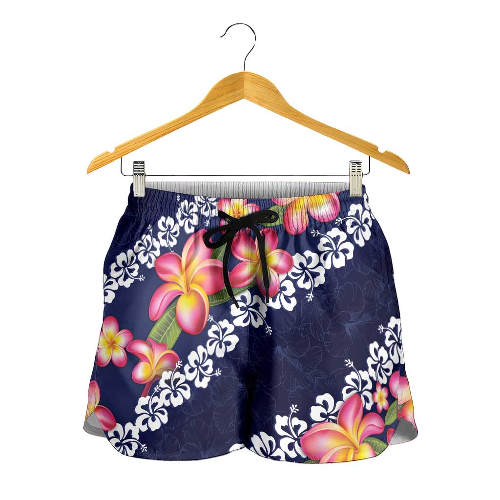 Blue Polynesia Shorts for Women Plumeria With Hibiscus Pattern Tropical Vibes LT14 - Polynesian Pride