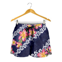 Blue Polynesia Shorts for Women Plumeria With Hibiscus Pattern Tropical Vibes LT14 - Polynesian Pride