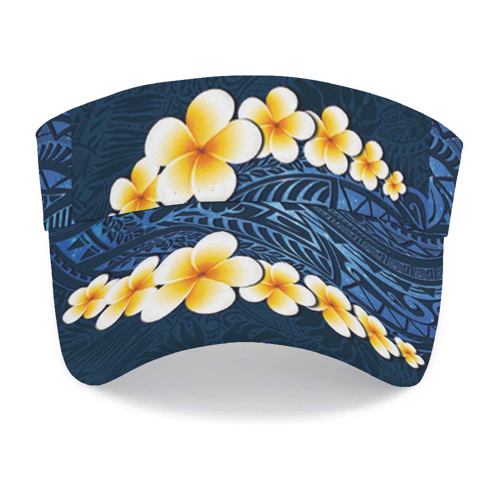 Blue Polynesia Sun Visor Cap Plumeria Tropical Leaves With Galaxy Polynesian Art LT14 - Polynesian Pride