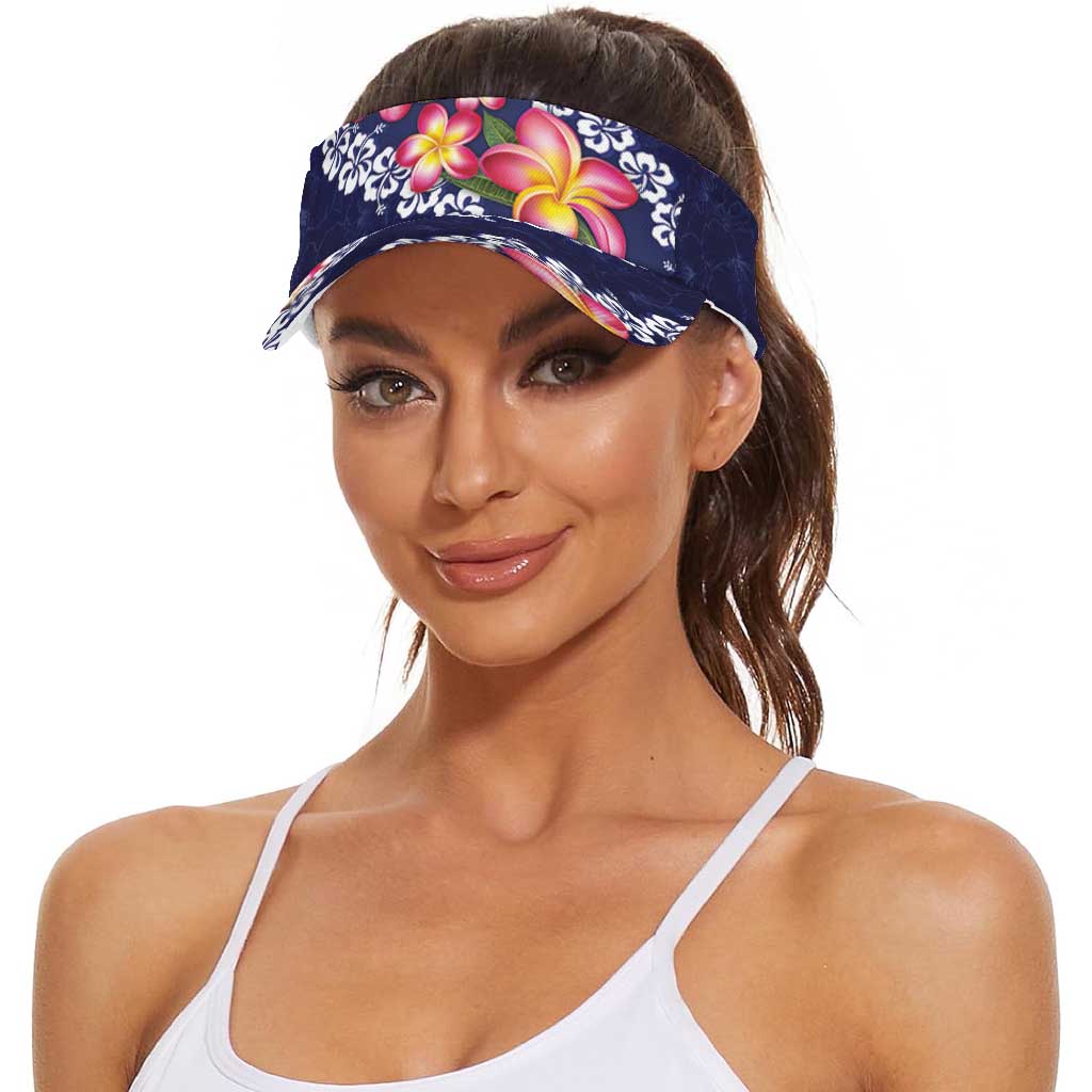 Blue Polynesia Sun Visor Cap Plumeria With Hibiscus Pattern Tropical Vibes LT14 - Polynesian Pride