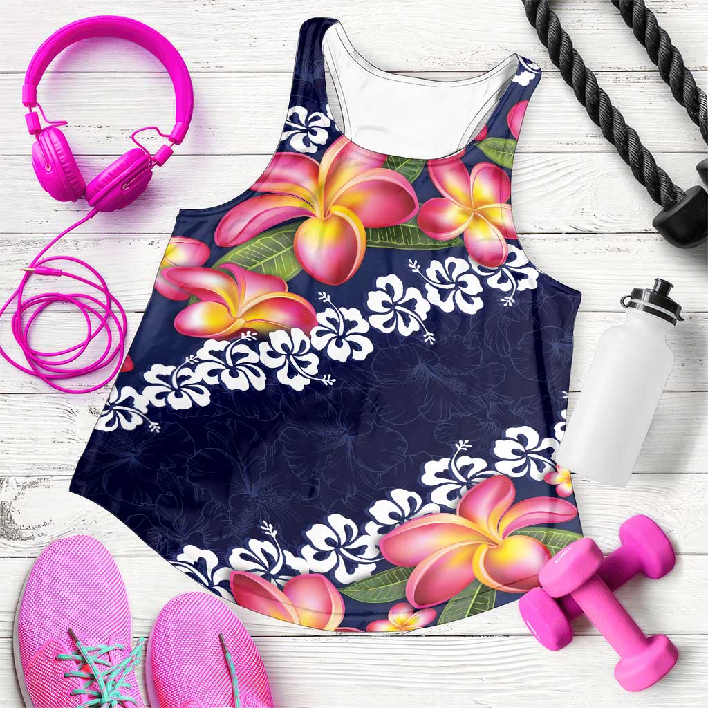 Blue Polynesia Women Racerback Tank Plumeria With Hibiscus Pattern Tropical Vibes - Polynesian Pride