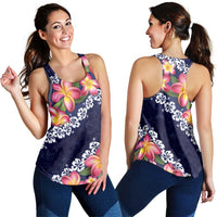 Blue Polynesia Women Racerback Tank Plumeria With Hibiscus Pattern Tropical Vibes - Polynesian Pride