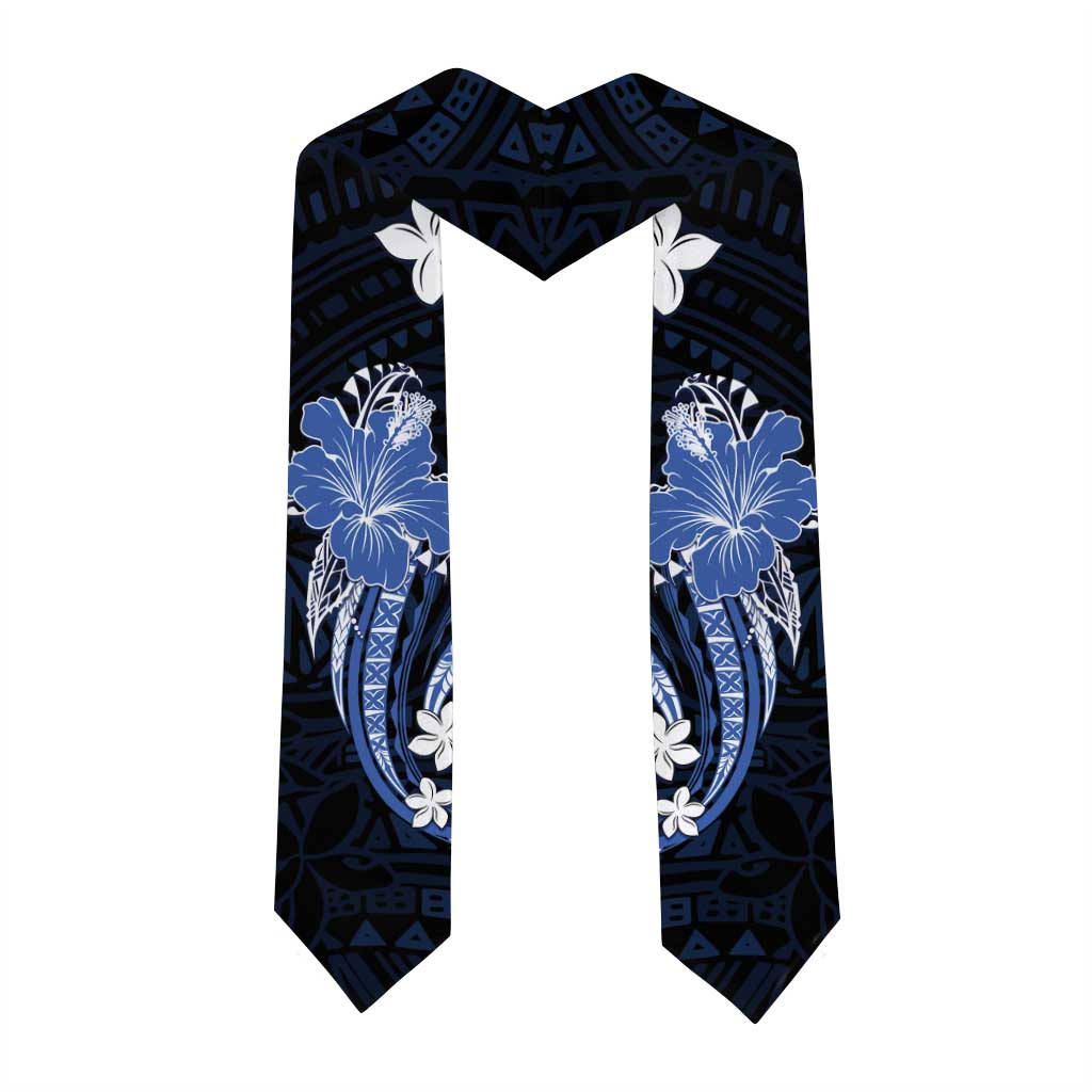Blue Polynesian Pattern With Tropical Flowers Graduation Stole LT05 - Polynesian Pride