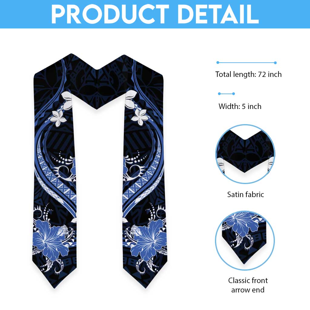 Blue Polynesian Pattern With Tropical Flowers Graduation Stole LT05 - Polynesian Pride