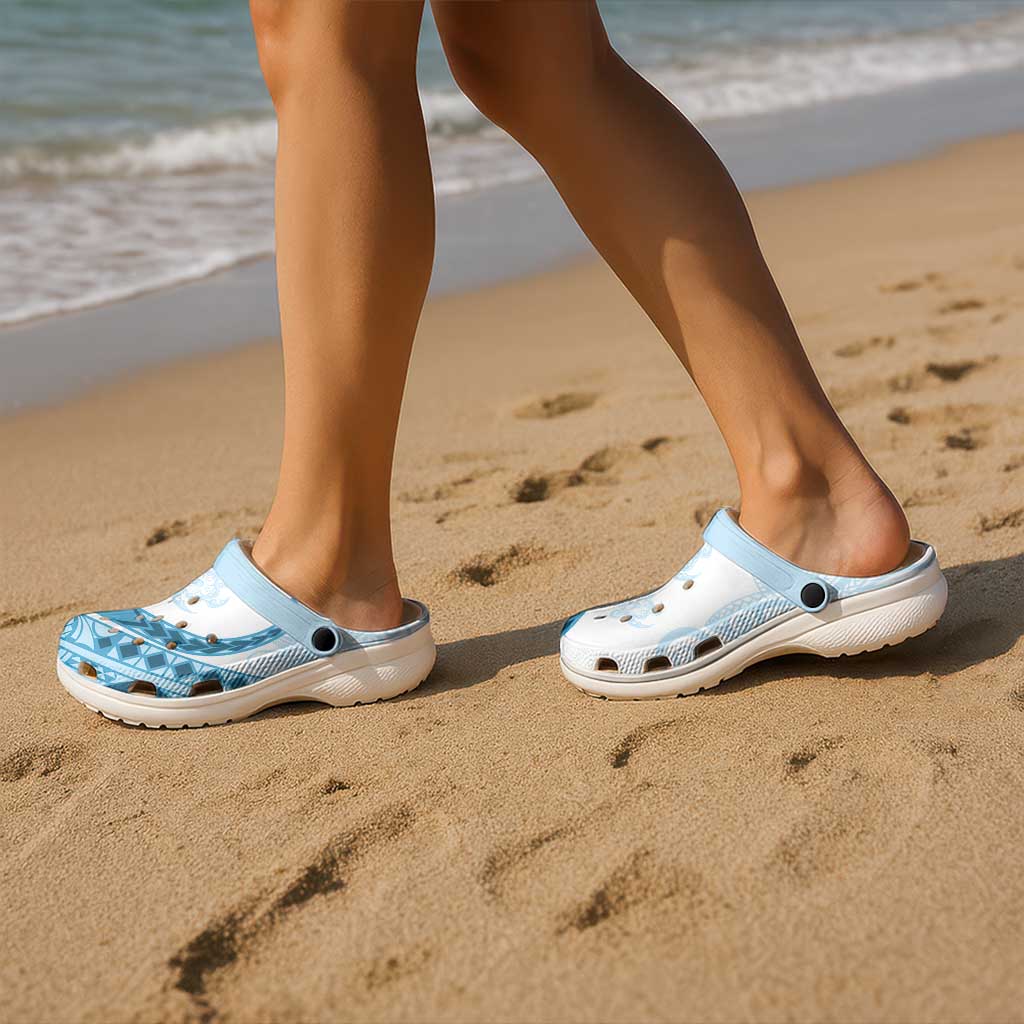 Blue Polynesian Tribal Turtle Floral Pattern Clogs Shoes - Polynesian Pride