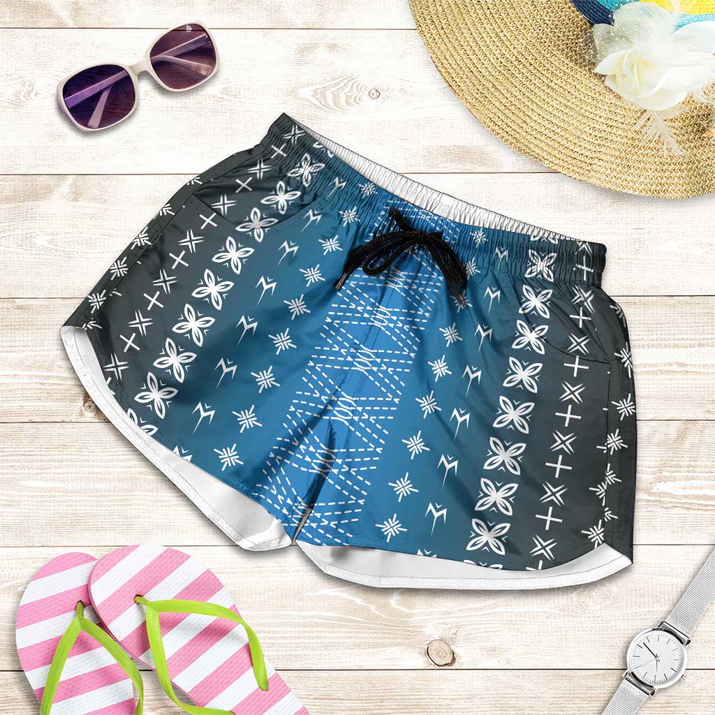 Blue Samoa Malu Tattoo Inspired Shorts for Women LT05 Blue - Polynesian Pride