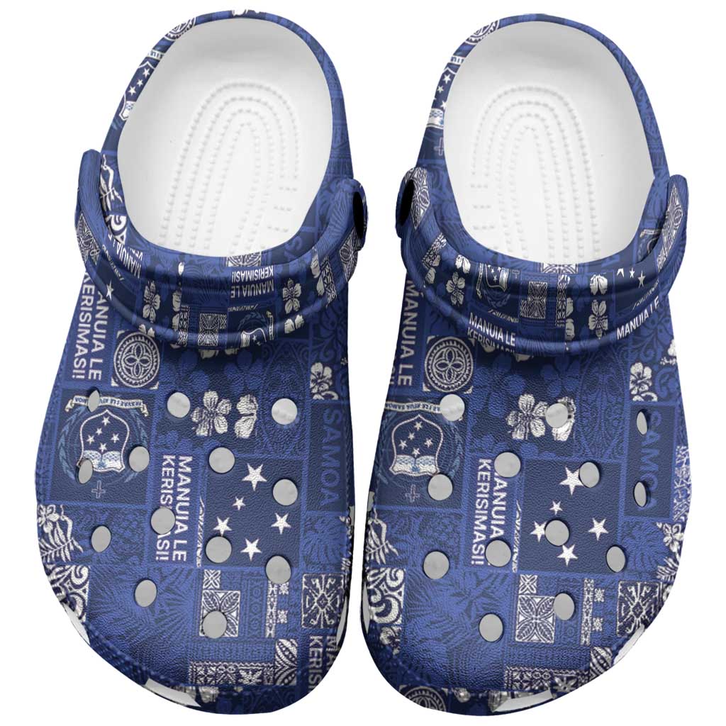 Blue Samoa Manuia Le Kerisimasi Clogs Shoes Pacific Patchwork Xmas Vibes - Polynesian Pride