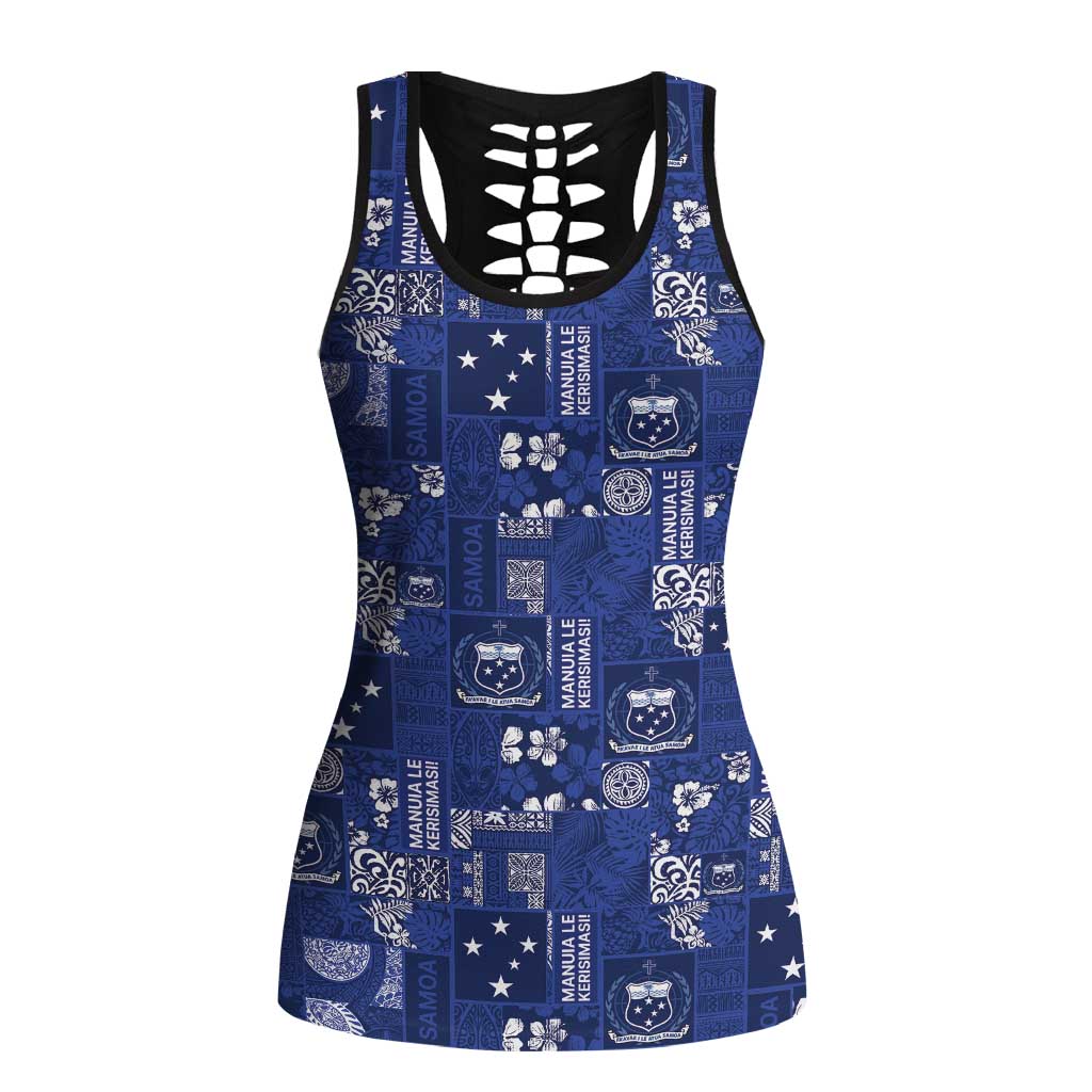 Blue Samoa Manuia Le Kerisimasi Hollow Tank Top Pacific Patchwork Xmas Vibes LT9 Female Blue - Polynesian Pride